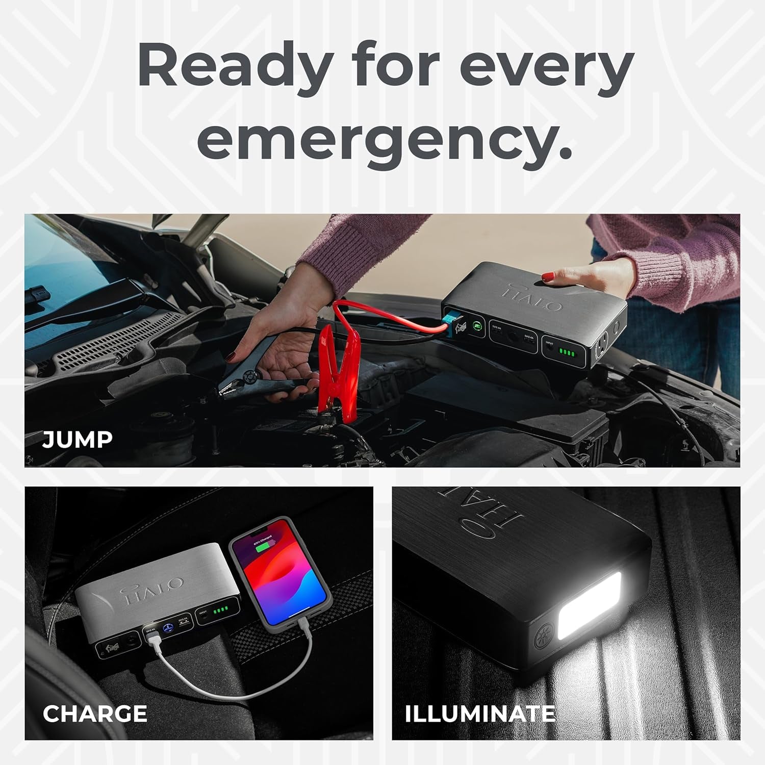 Bolt 58830 Mwh Portable Phone Laptop Charger Car Jump Starter with AC Outlet and Car Charger - Grey